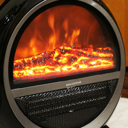 Termoventilatore elettrico da terra con fiamma finta e vetro temperato da 1500 W