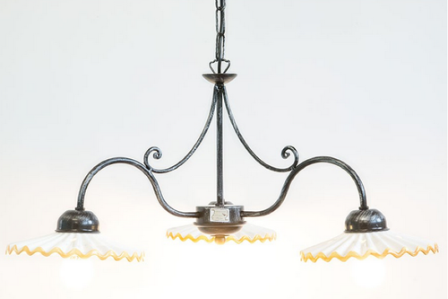 LANTERNA LAMPADARIO LAMPADA PLAFONIERA VULCANO 3 LUCI FERRO BATTUTO