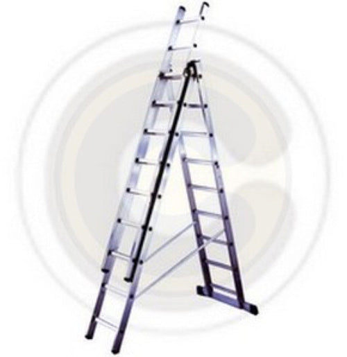 SCALA IN ALLUMINIO A TRE RAMPE COMBINATA ALTEZZA MASSIMA CM. 510 - 3X9 GRADINI