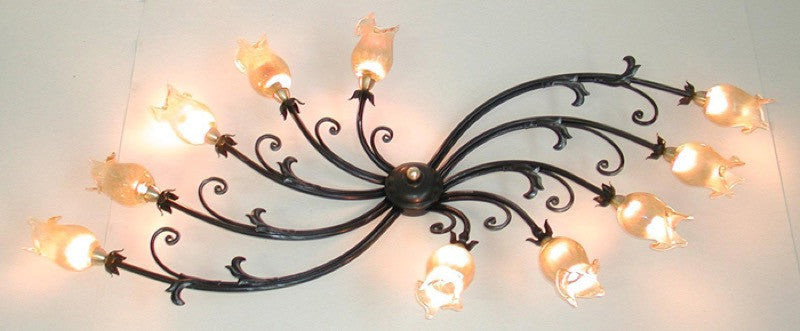 LAMPADARIO PLAFONIERA LUCCIOLA FERRO BATTUTO 10 LUCI LAMPADE LAMPIONE APPLIQUE