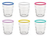 Set 6 bicchieri acr in acrilico trasparente con ring colorato cl43H&H