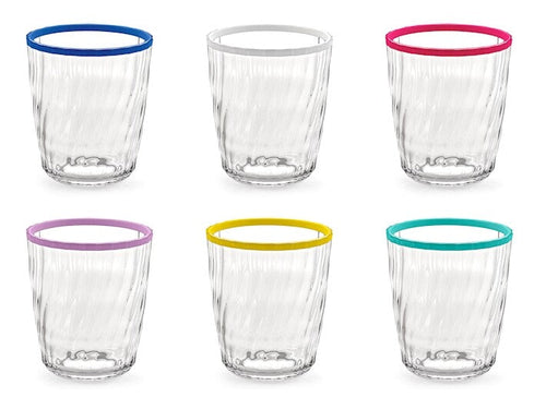 Set 6 bicchieri acr in acrilico trasparente con ring colorato cl43H&H