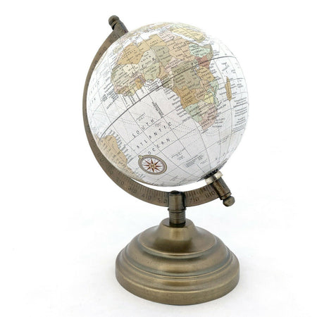 Mappamondo con piedistallo in legno girevole sull'asse decorazione per ambienti h 21cm