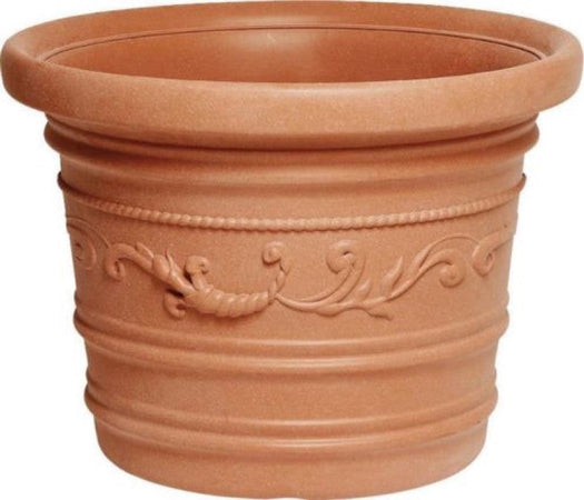 VASO TONDO FESTONATO IN RESINA COLORE TERRACOTTA DOPPIO BORDO DIAMETRO CM. 70