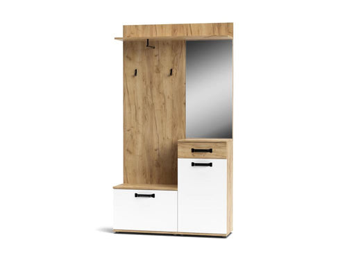 Kit Mobile ingresso con specchio cm 104x32x190h mod. MOSSO Rovere Bianco