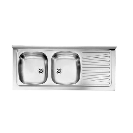 KIT CUCINA LAVELLO INOX 2 VASCHE + GOCCIOLATOIO CM. 120 DESTRO