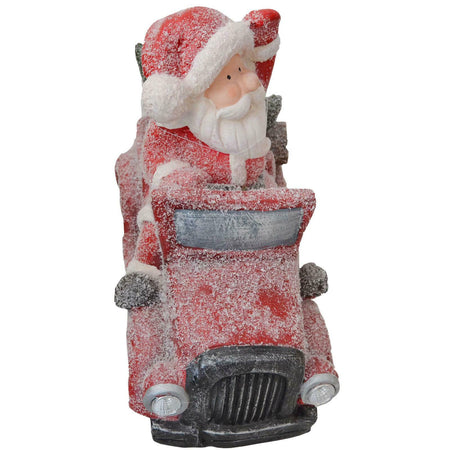 Babbo natale su macchina h 40 cm decorazione natalizia in poliresina rosso statuina