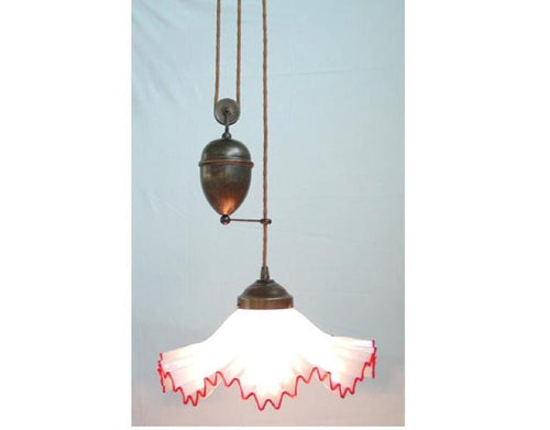 LAMPADARIO SALISCENDI MURANO 1 LUCE IN FERRO BATTUTO CRUCCOLINI ROSSO O BLU