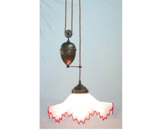 LAMPADARIO SALISCENDI MURANO 1 LUCE IN FERRO BATTUTO CRUCCOLINI ROSSO O BLU