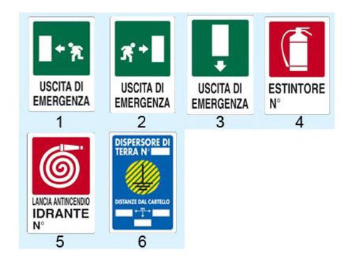 CARTELLO SEGNALATORE D'EMERGENZA ESTINTORE PEZZI 5
