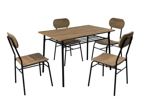 SET TAVOLO 110x70x76 CM + 4 SEDIE COMPLETO METALLO NERO QUERCIA STILE INDUSTRIAL
