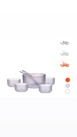 set 7 pz insalatiera, coppette, posate colori assH&H