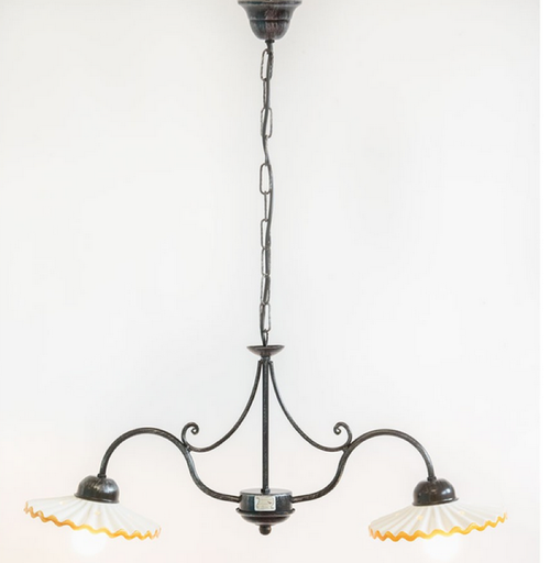 LANTERNA LAMPADARIO LAMPADA PLAFONIERA VULCANO BILANCERE 2 LUCI FERRO BATTUTO