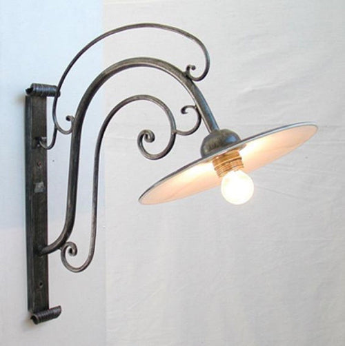 LANTERNA APPLIQUE IN FERRO BATTUTO ELEFANTINO PIATTO CRUCCOLINI LAMPADA