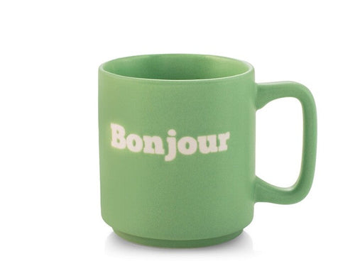 Tazza in Ceramica verde con Scritta Bonjour - Capacità 320 ccH&H