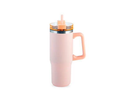 Mug termico rosa in acciaio con cannuccia lt 0.9H&H