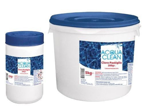 PASTIGLIE CLORO TRICLORI DA 200GR PER PISCINE ACQUA CLEAN MANUTENZIONE PISCINA