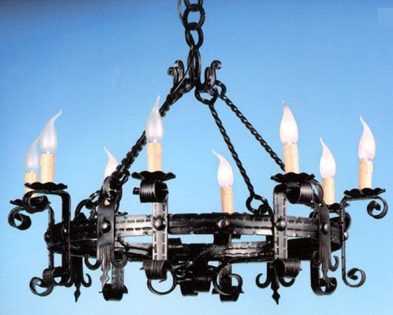 LAMPADARIO FORGIA 8 LUCI FERRO BATTUTO LAMPADE LAMPIONE APPLIQUE LANTERNA