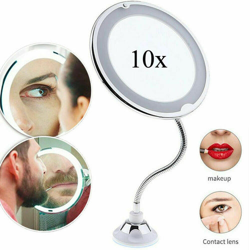 SPECCHIO PER MAKE UP TRUCCO INGRANDIMENTO 10x CON VENTOSA LUCE LED ILLUMINATO