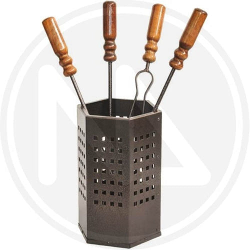SET CAMINO IN FERRO BATTUTO MANICO LEGNO 669A ALTEZZA 52CM ATTREZZI CAMINO