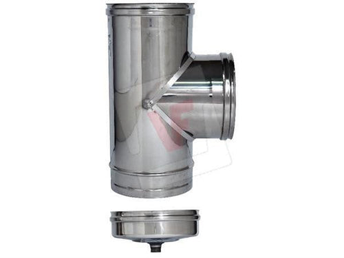 RACCORDO A T INOX PER STUFA D.8 CM + TAPPO PER CANNE FUMARIE