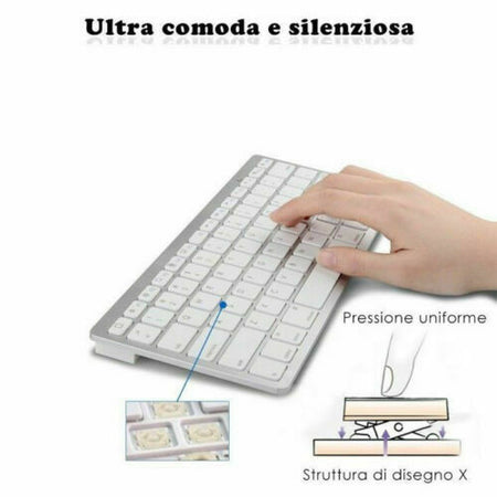 TASTIERA BLUETOOTH ULTRA SLIM WIRELESS COMPATIBILE WINDOWS MAC iOs KEYBOARD