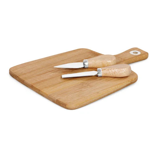 Set 3 Pezzi Malga - 2 Coltelli Formaggio con Tagliere in Bamboo