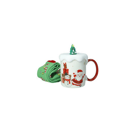 MUG NEW BONE CHINA C/TAPPO ALBERO   SILICONE E CALZINI COTONE