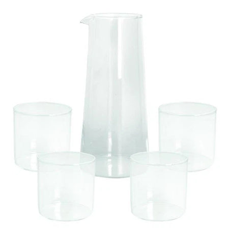 Caraffa 1,5 L + 4 Bicchieri 330 cc in vetro borosilicato trasparente