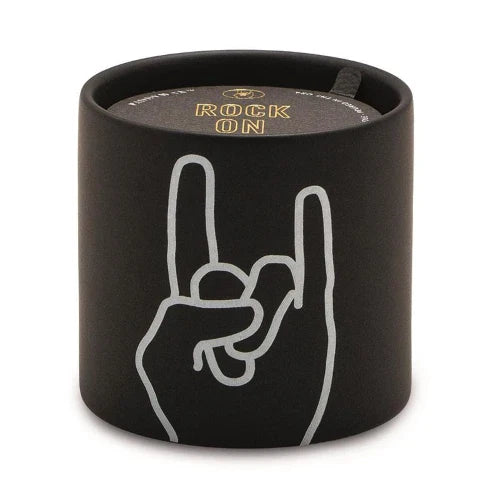 CANDELA IN CERAMICA NERA IMPRESSIONS 163G - ROCK ON - PELLE + MUSCHIO DI QUERCIA