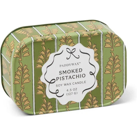 Candela Cherie in latta stampata da 127 g (4,5 oz) - Verde e kaki - Pistacchio affumicato