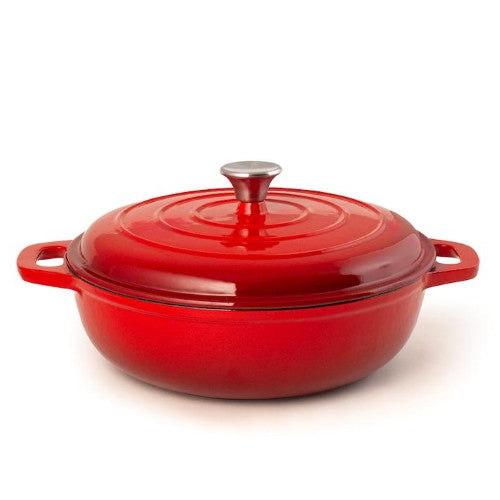 Casseruola 2 manici in ghisa smaltata con coperchio colore rosso cm 30H&H