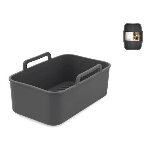 H&H - Contenitore in silicone per friggitrice ad aria rettangolare cm 23x14 colore grigio antracite