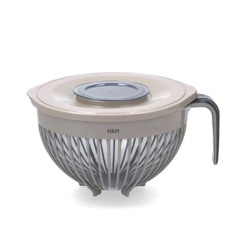 H&H - Mixing bowl in polipropilene con manico e coperchio colore tortora 3000cc