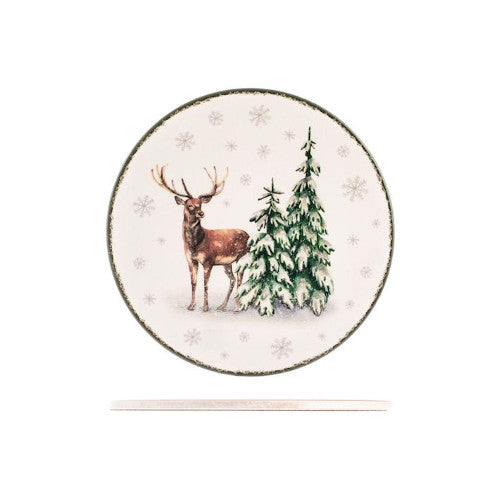 Sottopentola tonda in ceramica decorato Renna tra AlberiH&H
