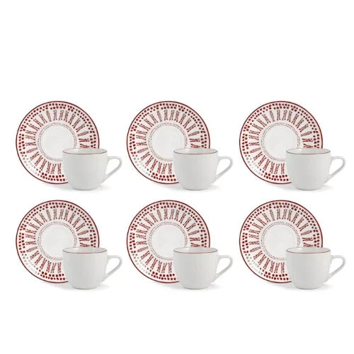 Confezione 6 tazze caffè voyage rosso con piatto in porcellana decorataH&H
