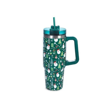 Mug termica con cannuccia natale verde  lt 0,9 H&H