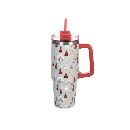 Mug termica con cannuccia natale bianco lt 0,9 H&H