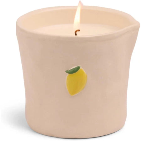 Candela in ceramica con decorazione a limone in rilievo, formato Bistro, 226 g (8 oz) - Limone Meyer, confezionata in scatola.