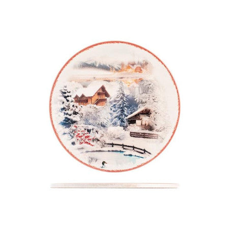 Sottopentola tonda in ceramica decorato Villaggio tra le NeviH&H