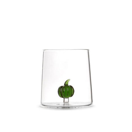 Bicchiere in vetro borosilicato trasparente con miniature decoro zucca verdeH&H