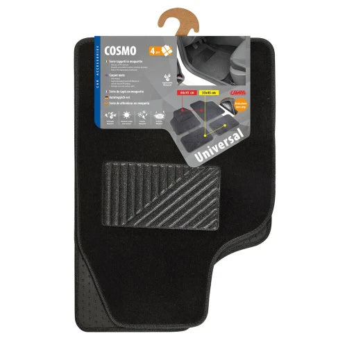 Cosmo, serie tappeti in moquette universali, 4 pz - Nero