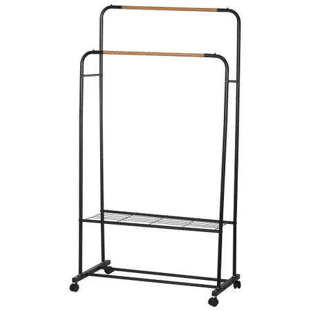 APPENDIABITI DOPPIO NERO/ EFF LEGNO 80X50X130-155CM CON DUE RIPIANI