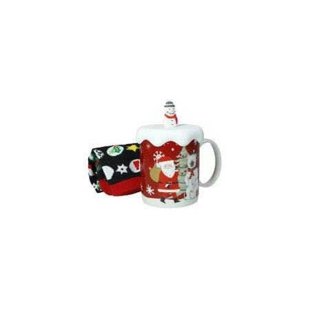 MUG NEW BONE CHINA C/TAPPO PUPAZZO   SILICONE E CALZINI COTONE