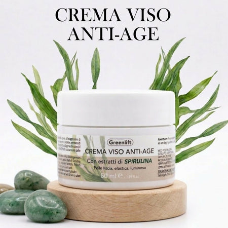Crema Viso Anti-Age alla Spirulina – 50 ml – Trattamento Idratante e Nutriente per Pelle Liscia, Elastica e Luminosa – Senza Parabeni