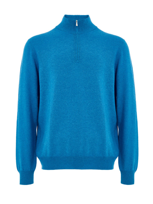 Gran Sasso Maglione Lupetto con Mezza Zip in Lana Azzurro da uomo