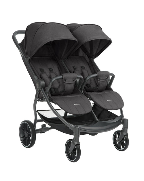 KIKKABOO Passeggino Gemellare Happy 2 Dark Grey 2024 - Twin - telaio in alluminio robusto, chiusura automatica e veloce, adatto dalla nascita fino a 15 kg, ruota a 360° RUOTA TOTALMENTE, colore Dark Grey, grigio