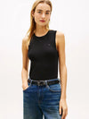 Tommy Hilfiger canotta / t-shirt donna in cotone nera con logo ricamato slim fit
