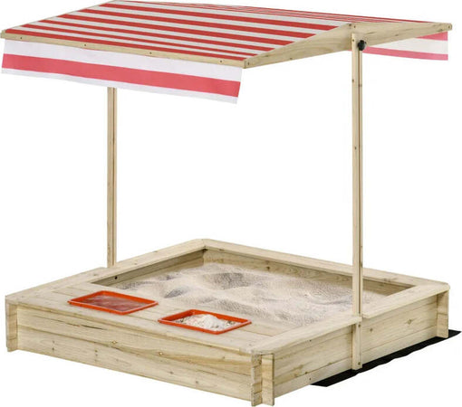 Sabbiera-per-Bambini-3-8-Anni-con-Tettuccio-Regolabile,-in-Legno-di-Abete-e-Poliestere,-118x118x118-cm-ED343-048ED33