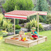 Sabbiera-per-Bambini-3-8-Anni-con-Tettuccio-Regolabile,-in-Legno-di-Abete-e-Poliestere,-118x118x118-cm-ED343-048ED33